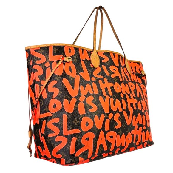 LOUIS VUITTON NEVERFULL 2009 GM Graffiti Stephen Sprouse LV Monogram Orange Bag - Picture 2 of 16